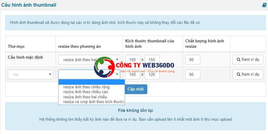 Cấu hình ảnh thumbnail